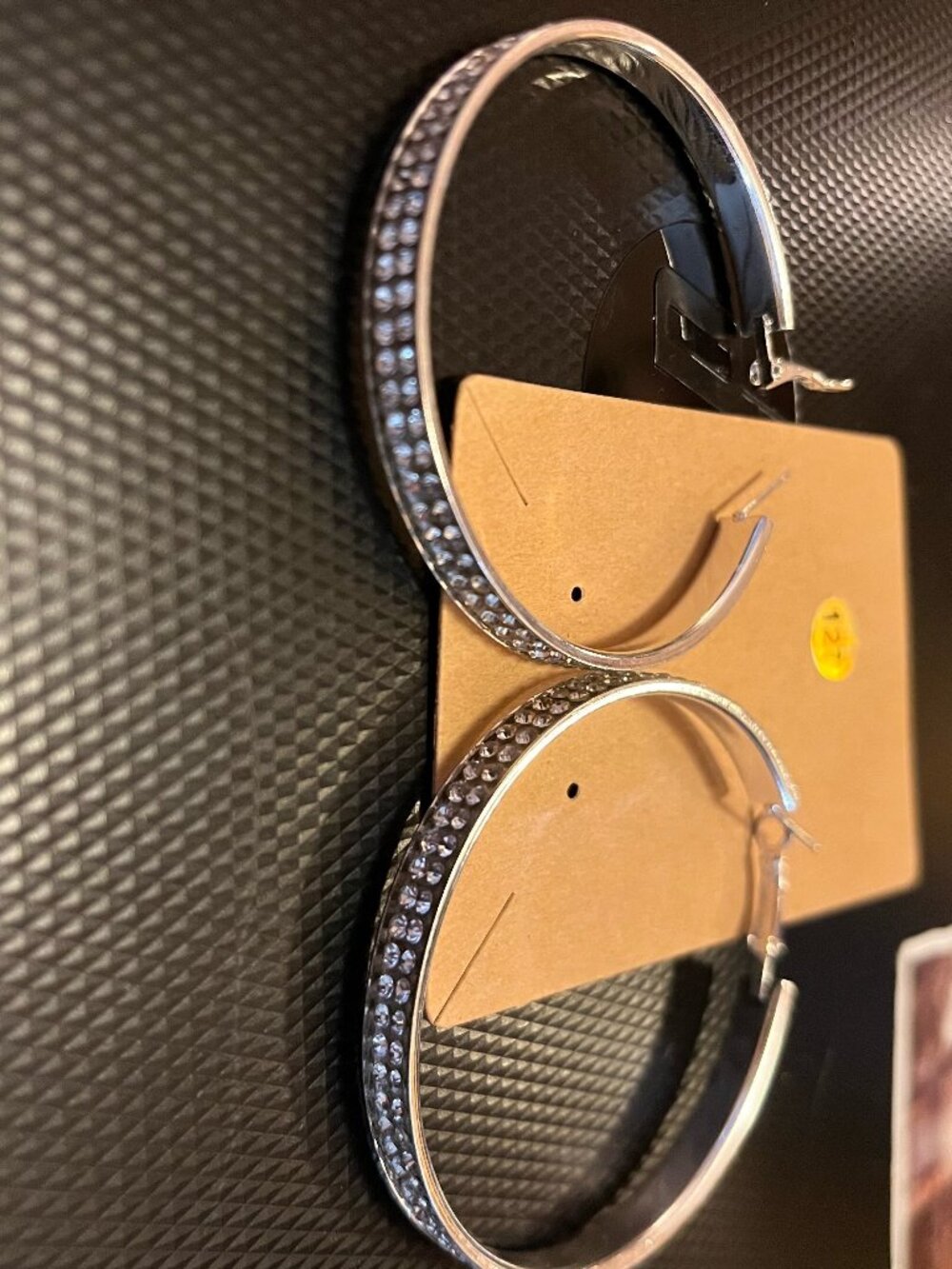 Silver Tone Double Rhinestone Hoop Earrings - Picture 2 of 3